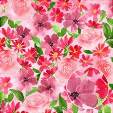 Pink Coral Red Watercolor Blossoms Floral Background Pattern