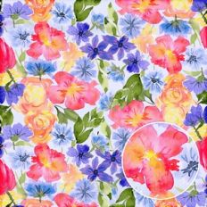 Pink Violet Yellow Watercolor Blossoms Floral Print and Cut