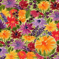 Red Orange Green Watercolor Blossoms Floral Background Pattern