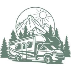 camper van mountain scene