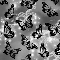 Gray Ombre Butterfly Fantasy Forest Sky Background Pattern