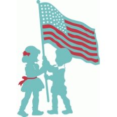 children with flag silhouette