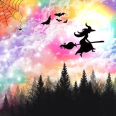 Halloween Magical Rainbow Night Sky Background Pattern