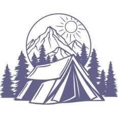 tent with mountain scene