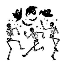 Halloween Fun Dancing Skeletons With Ghost and Bats