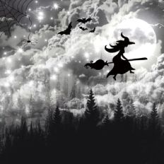Halloween Magical Monochrome Night Sky Background Pattern