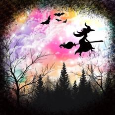 Halloween Magical Rainbow Night Sky Framed Background Pattern