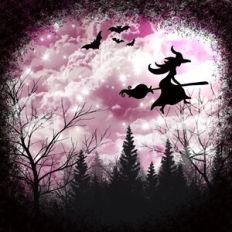 Magical Pink Halloween Night Sky Background Pattern
