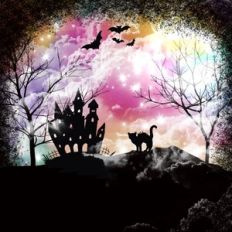 Halloween Haunted House Rainbow Scaredy-cat Night Sky Background Patte