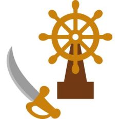 pirates sword and ship wheel