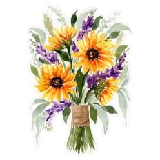 Watercolor Sunflower Delphinium Wheat Eucalyptus Bouquet