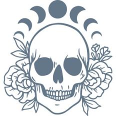 floral skull with moon phases