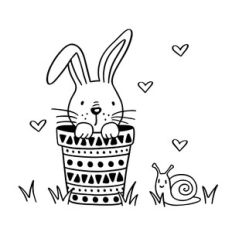 Bunny in plant pot with snail