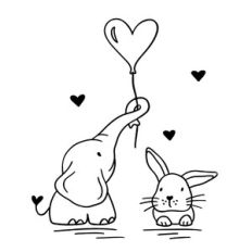 Elephant with bunny and heart balloon