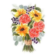 Watercolor Sunflower Roses Berries Flowers Bouquet Print and Cut