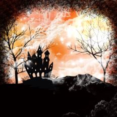 Halloween Haunted House Framed Night Sky Background Pattern
