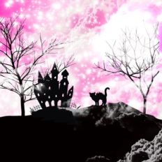 Magical Candy Rose Pink Halloween Haunted House Night Sky Background P