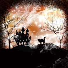 Halloween Haunted House Scaredy-cat Night Sky Background Pattern
