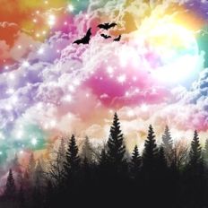 Magical Rainbow Halloween Night Sky Background Pattern
