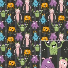 Cute Halloween Monsters on a Black Background Printable Pattern