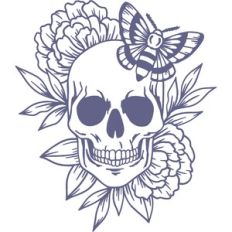 Skull with flowers and moth