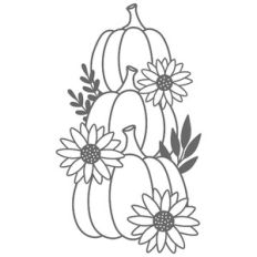 Stacked Pumpkins with Sunflowers Outline