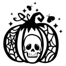 Halloween skull in pumpkin with moth and stars