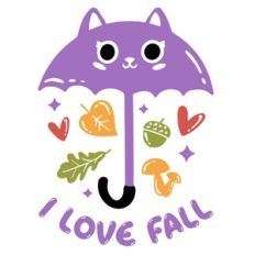 i love fall design with cute cat umbrella