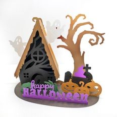Halloween Witch Hut Paper 3D Scene