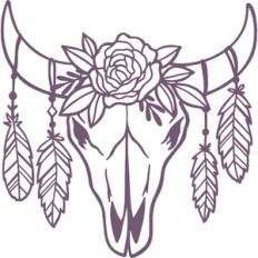 floral cow skull with feathers