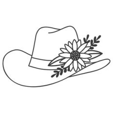 Cowboy Hat Sunflowers Outline