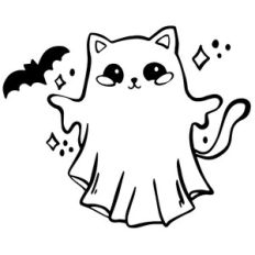 Halloween cat in ghost costume