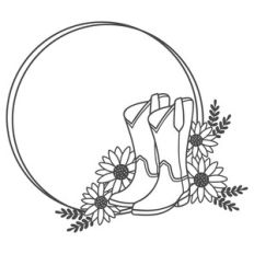Cowboy Boots and Flowers Circle Frame