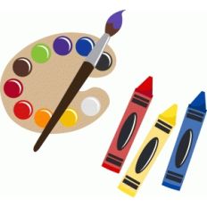 school paint palette and crayons