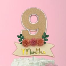 9 MONTHS FLORAL CAKE TOPPER