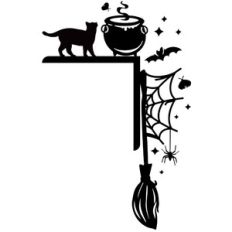 halloween door corner - walking cat and broom