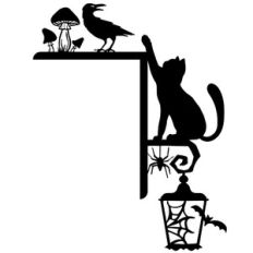 halloween door corner with crow and cat