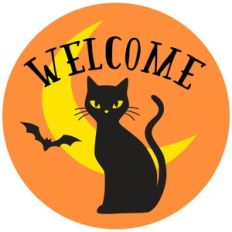 halloween cat welcome sign