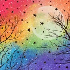 Halloween Rainbow Glitter Full Moon Night Forest Spooky Sky Background