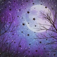 Halloween Purple Glitter Full Moon Night Forest Spooky Sky Background