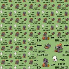Halloween paper with cute witch cats and Happy Halloween on green back