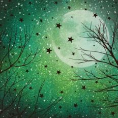 Halloween Green Glitter Full Moon Night Forest Spooky Sky Background