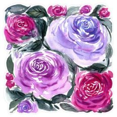 Pink Purple Watercolor Winter Roses Flowers Arrangement Print and Cut