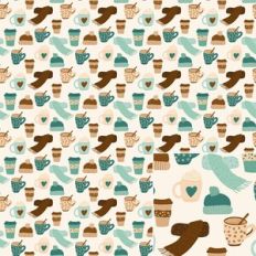 Winter Hat, Scarves, Hot Chocolate and Coffee Printable Pattern