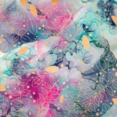 Alcohol Ink and Gold Glitter Leaf Background Pattern