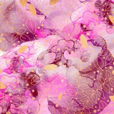 Pink Alcohol Ink and Gold Glitter Leaf Background Pattern