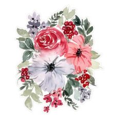Christmas Watercolor Rose Floral Arrangement Print and Cut