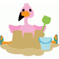 flamingo with sandcastle