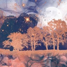 Alcohol Ink and Gold Glitter Forest Background Pattern