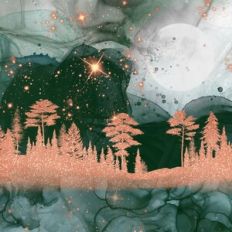 Green Alcohol Ink and Gold Glitter Forest Background Pattern